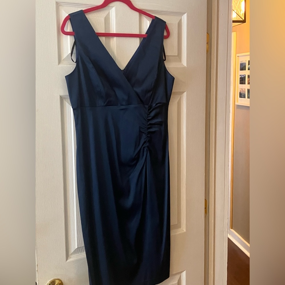 Beautiful Donna Ricco Navy Blue Satin Empire Gathered Waist